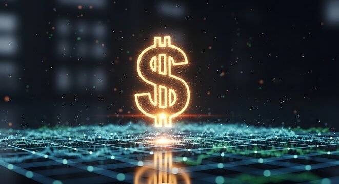 Digital Dollar A Futuristic Visualization of Currency and Financial Technology - Powered by Adobe