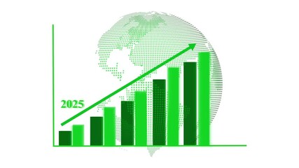 Global Growth Projection by 2025 to 2026 Animation, Digital bar graph with an upward trend, set against a globe background - Powered by Adobe