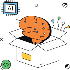 Ai brain inside box with code technology isometric flat vector illustration