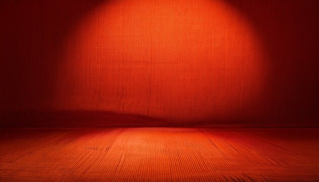 photo background is orange red textured wall rolling in the floor studio photography background illuminated by the directed light traditional painted canvas or muslin fabric cloth studio backdrop