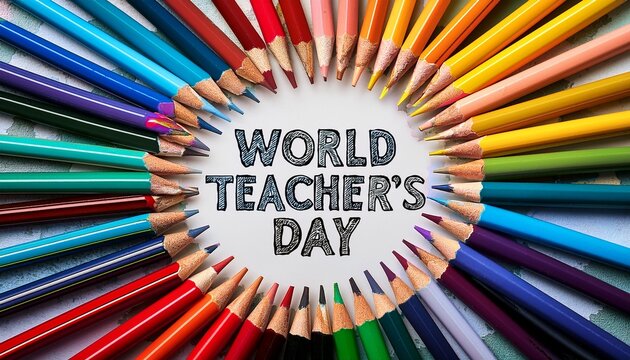 colorful pencils form a circle around world teachers day message
