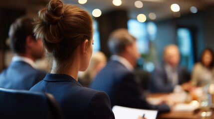 Entrepreneurs and corporate individuals conference in meeting space faceless business people defocused boardroom background professional gathering scene strategic discussion