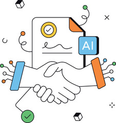 Ai contract successful agreement with data files isometric flat vector illustration