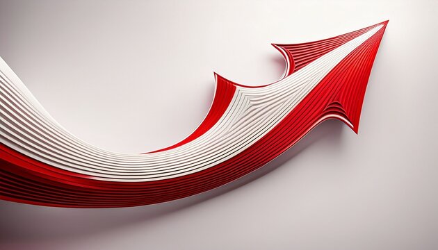 red and white striped arrow curving upwards on a white background