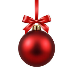 Elegant red Christmas ornament with satin ribbon and bow festive decoration for holiday season isolated on white background