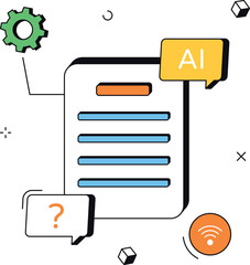 Ai document with process settings gear network isometric flat vector illustration