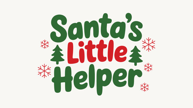 Festive santa s little helper text design with christmas trees and snowflakes silhouette