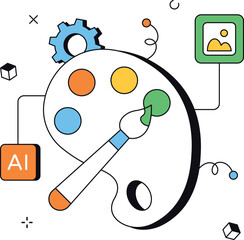 Ai painting using gear palette brush and image data isometric flat vector illustration