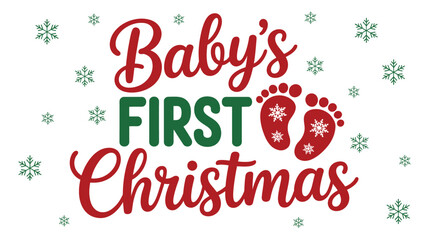 Joyful baby s first christmas celebration with festive red and green text and snowflake accents silhouette