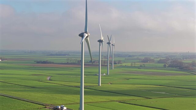 Aerial Wind Farm View with Modern Turbines Generating Clean Energy