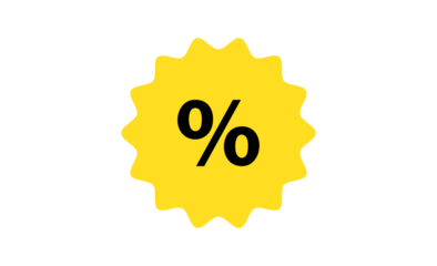 Yellow Sale Badge - Discount Starburst Icon with Percentage Symbol