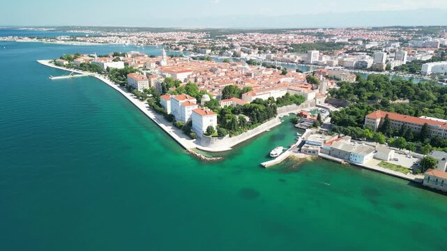 Aerial view of Zadar cityscape along the sea, Croatia