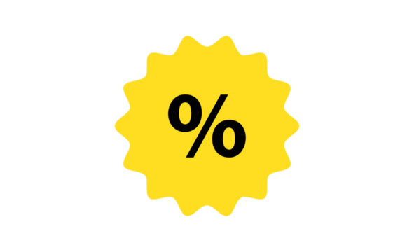 Yellow Sale Badge - Discount Starburst Icon with Percentage Symbol