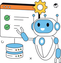 Ai robot working on website automation tasks isometric flat vector illustration