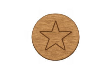 Wooden circle with star carving on transparent background