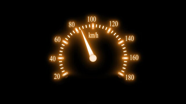 Neon glowing speedometer showing animation on a black background