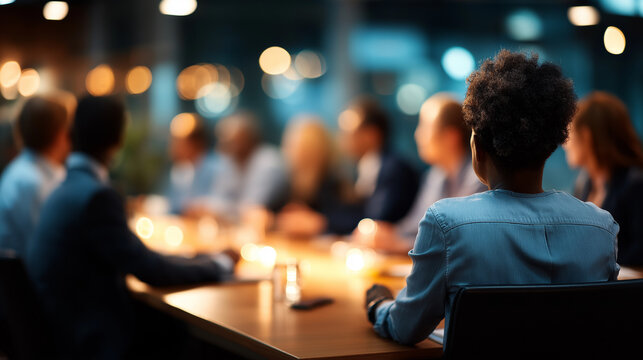 Extended exposure of collective in meeting space faceless people group defocused boardroom background business concept visualization collaborative session scene strategic disc