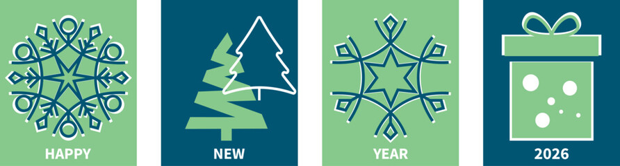 New Year and Christmas background. Background for greeting card. 2026. New year and Christmas greeting card. Blue and green backgrounds. Vector