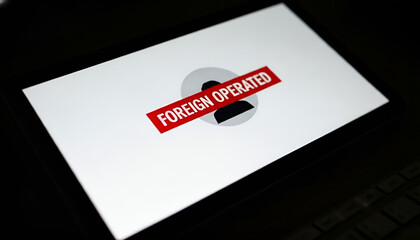 Digital screen showing 'FOREIGN OPERATED' stamp over a generic user profile icon.
