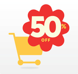 50% off, discount, offer, clearance, tag, market, store, advertising, promo, sale, design, poster, shop cart, sign, retail, annual, banner. Vector, shape, set, icon