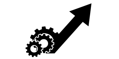 Growth Arrow Driven by Cog Mechanism Flat Vector Icon
