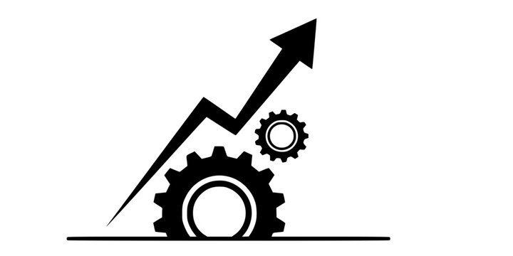 Growth Arrow Driven by Cog Mechanism Flat Vector Icon