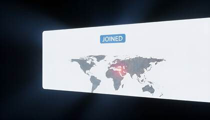 Global digital network map showing a connection status labelled "JOINED"