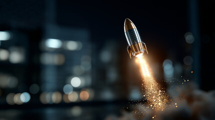Illumination device rocket taking off defocused creative background idea development successful launch large space visualization innovation concept display entrepreneurial
