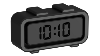 3D Render Black Digital Clock on Transparent Background. Perfect for Tech Themes, Product Mockups, UI Concepts, Modern Layouts and Advertising Visuals.