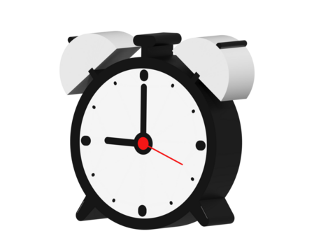 3D Render Black and White Alarm Isolated on Transparent Background. Perfect for Time Management Concepts, Reminders, Productivity Visuals, Educational Graphics and Modern Digital Designs.