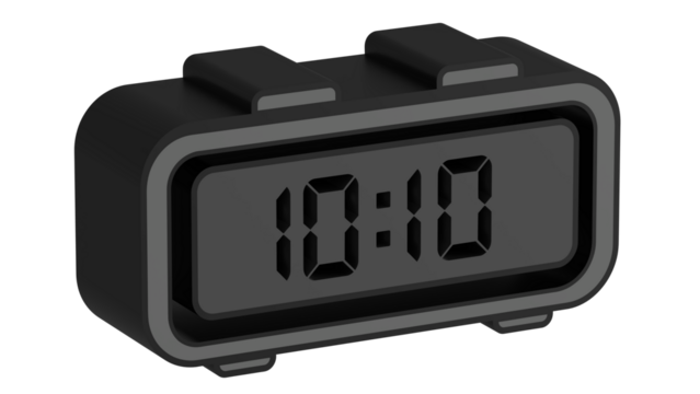3D Render Black Digital Clock on Transparent Background. Perfect for Tech Themes, Product Mockups, UI Concepts, Modern Layouts and Advertising Visuals.