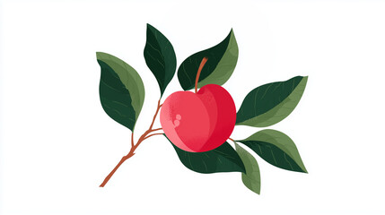 Red apple hanging on branch with green leaves for Earth Day  