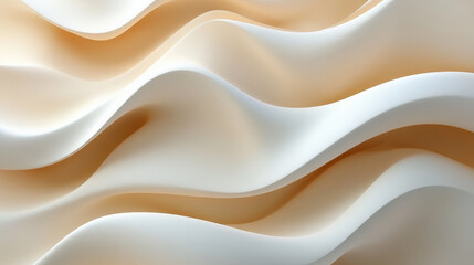 A smooth, flowing abstract design featuring soft waves in shades of cream and white, creating a serene and elegant visual effect.