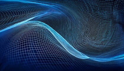 Abstract Distorted Wireframe Wave Vector Curve Surface Background Technology Grid Pattern Blue Mesh Wave
