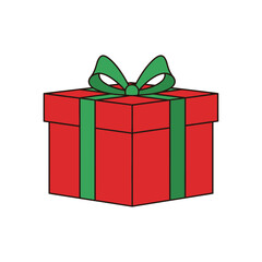 Simple vector illustration of a red gift box wrapped with a green holiday bow.