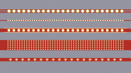 Set of illuminated light strips and borders with warm yellow lights Vector