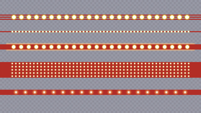 Set of illuminated light strips and borders with warm yellow lights Vector