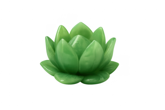 Green jade lotus flower sculpture with transparent background