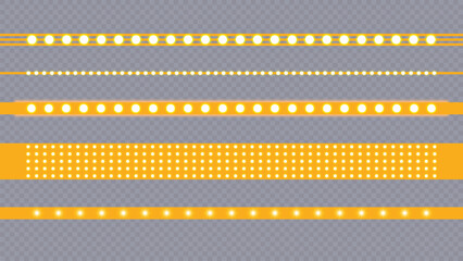 Collection of various yellow LED light strips on a transparent background Vector