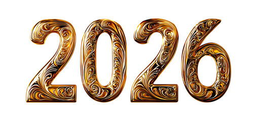 Ornate Engraved Golden Numbers forming 2026 perfect for Luxury New Year Celebration Invitation or Festive Holiday Greeting Design