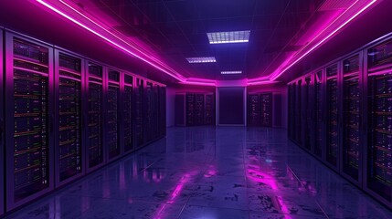 Server racks in data center exploring cloud computing, ai integration, and database concepts