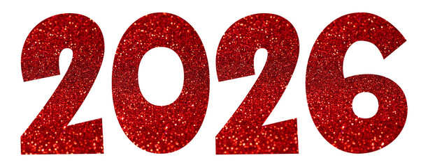 Festive Red Glitter Numbers forming 2026 perfect for Christmas, Holiday Celebration Design, or New Year Party Invitation Concepts