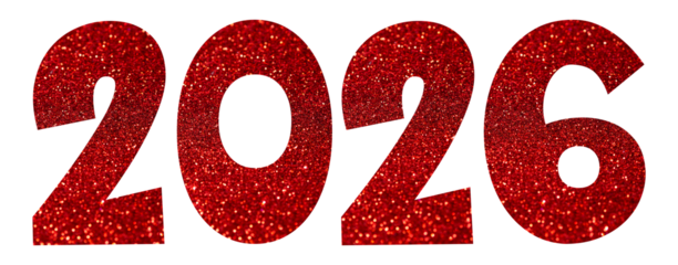 Festive Red Glitter Numbers forming 2026 perfect for Christmas, Holiday Celebration Design, or New Year Party Invitation Concepts