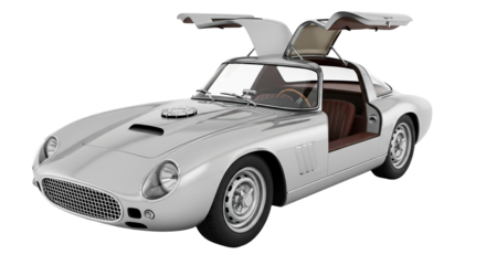 Classic European sports car with distinctive upward opening doors showcases timeless design and elegance from the mid-20th century