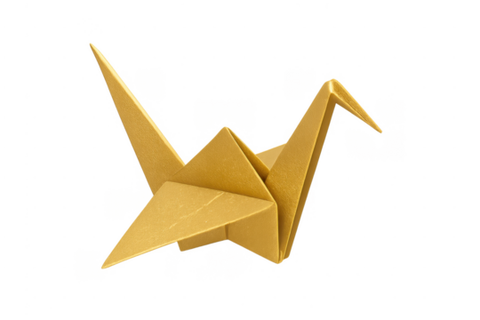 Golden paper crane origami bird art with transparent background