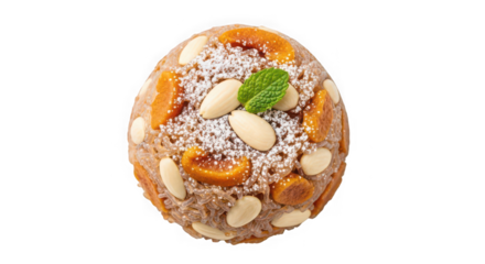 Artisanally decorated oval shaped cake with dried fruits and nuts