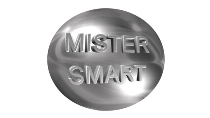 Mister smart text on a shiny metallic sphere against a black backdrop