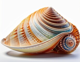 marine seashell with spiraled conical shape and natural patterning oceanic shell isolated on white background