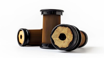 Isolated car oil filters on white background  essential automobile spare parts for maintenance