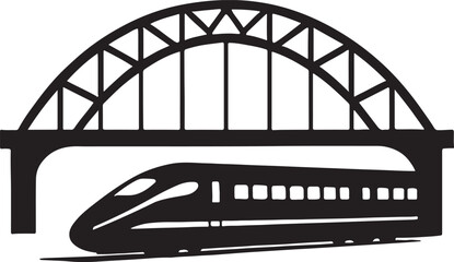 Modern bullet train travels beneath a classic arch bridge vector Vector